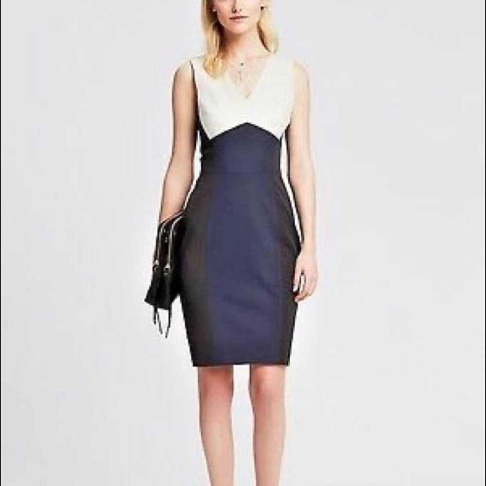 NWT Banana Republic Sloan Professional Career Dress Navy Black White 14